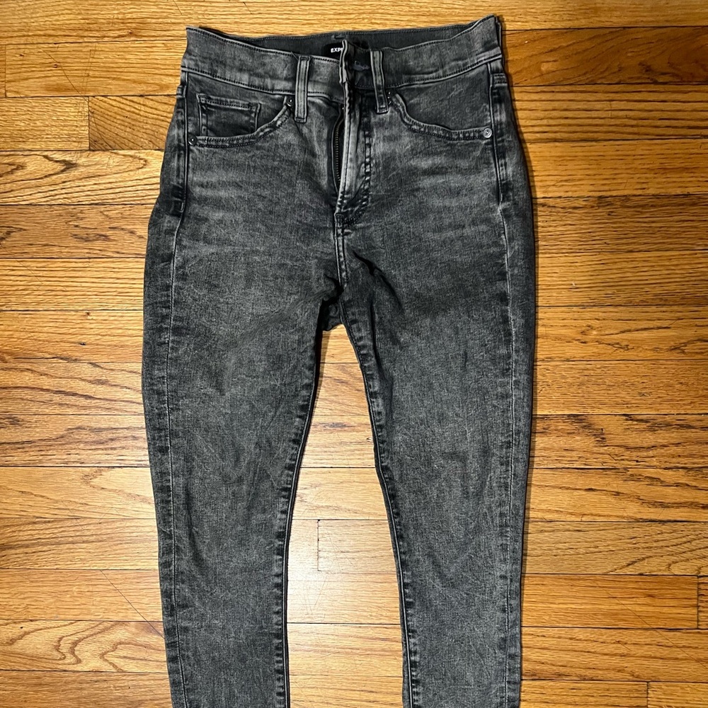 Black Acid Wash Express mid rise Skinny Jeans